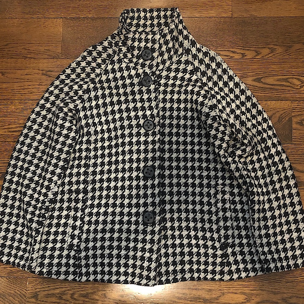 COLDWATER CREEK Black and White Houndstooth Single Breast Cape Coat Sz 1X